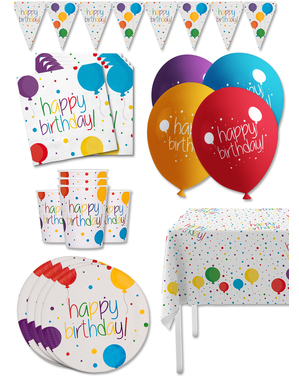 Dekorationsset för födelsedagskalas Premium för 8 personer - Happy Birthday