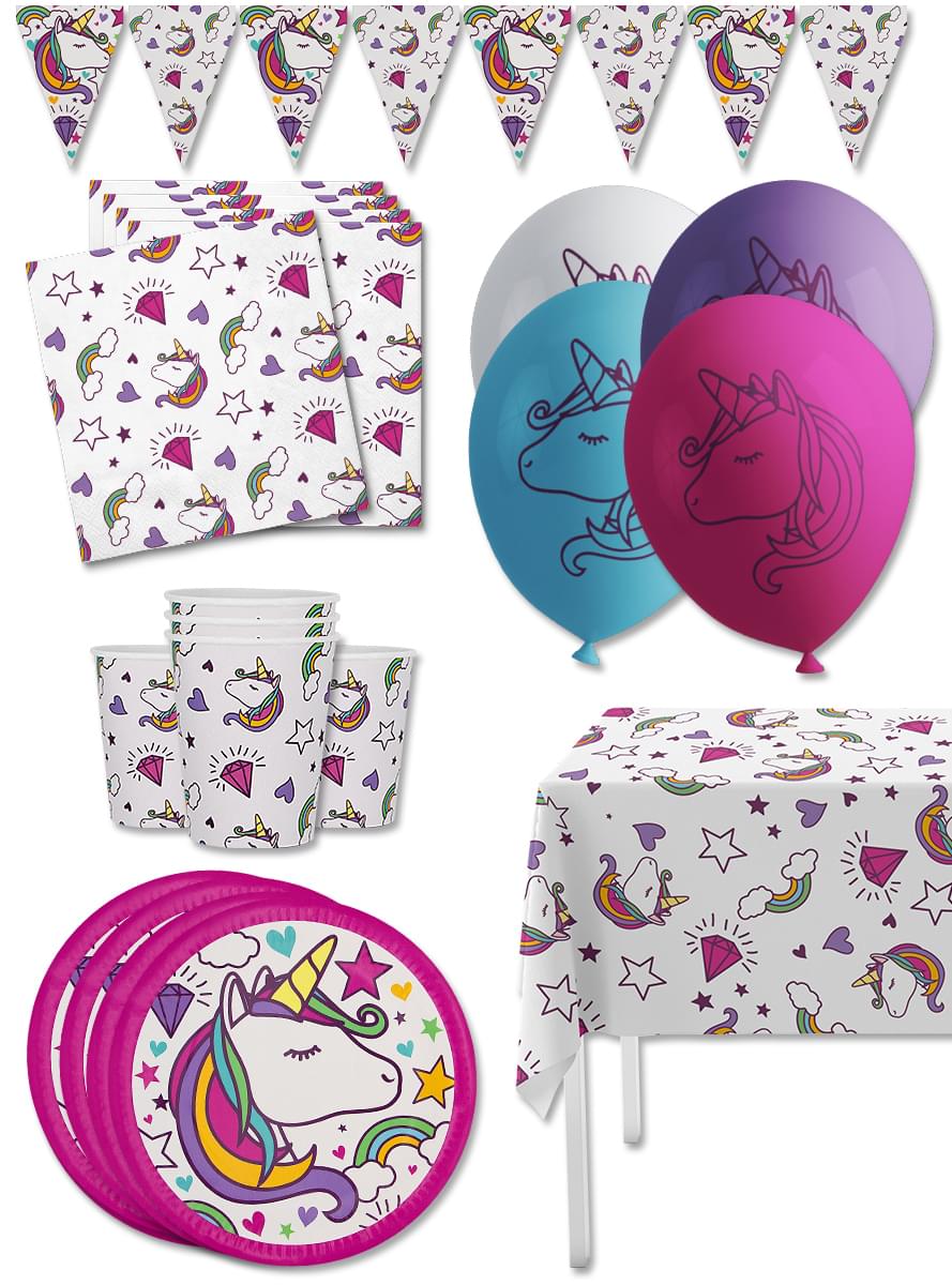 Premium Unicorn Bursdag Dekorasjon Kit til 8 personer - Lovely Unicorn