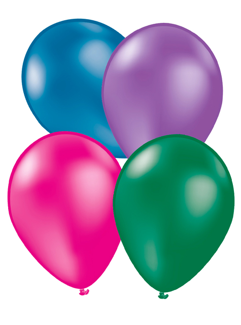 10 Multicolour Metallic Balloons - Plain Colours