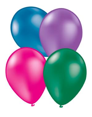 10 Multicolour Metallic Balloons - Plain Colours