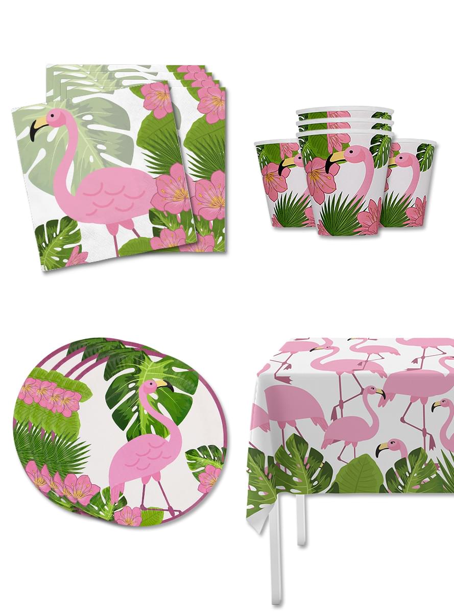 Kit decorazioni per festa di compleanno a tema fenicotteri per 8 persone - Tropical flamingos