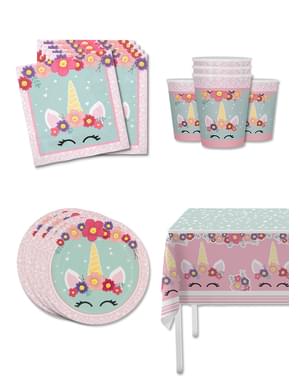 Kit decoração de aniversário de unicórnio para 8 pessoas - Unicorn Flowers