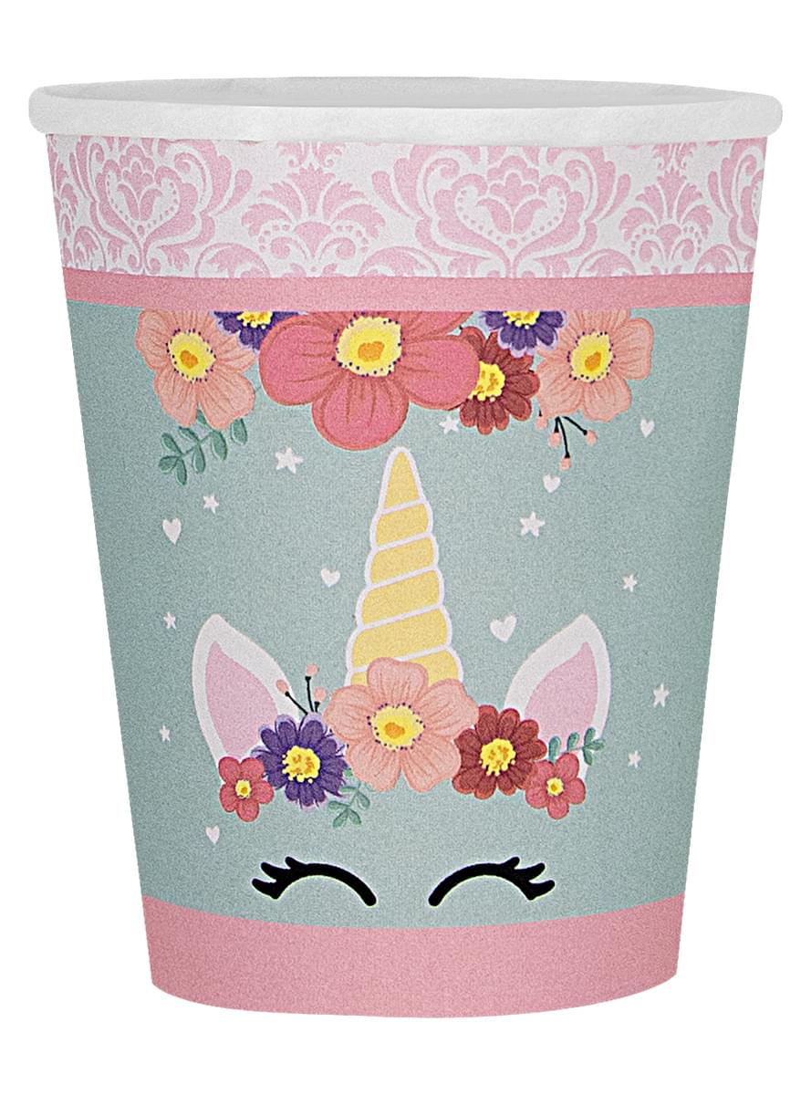 Dekorationsset för födelsedagskalas Enhörning för 8 personer - Unicorn Flowers