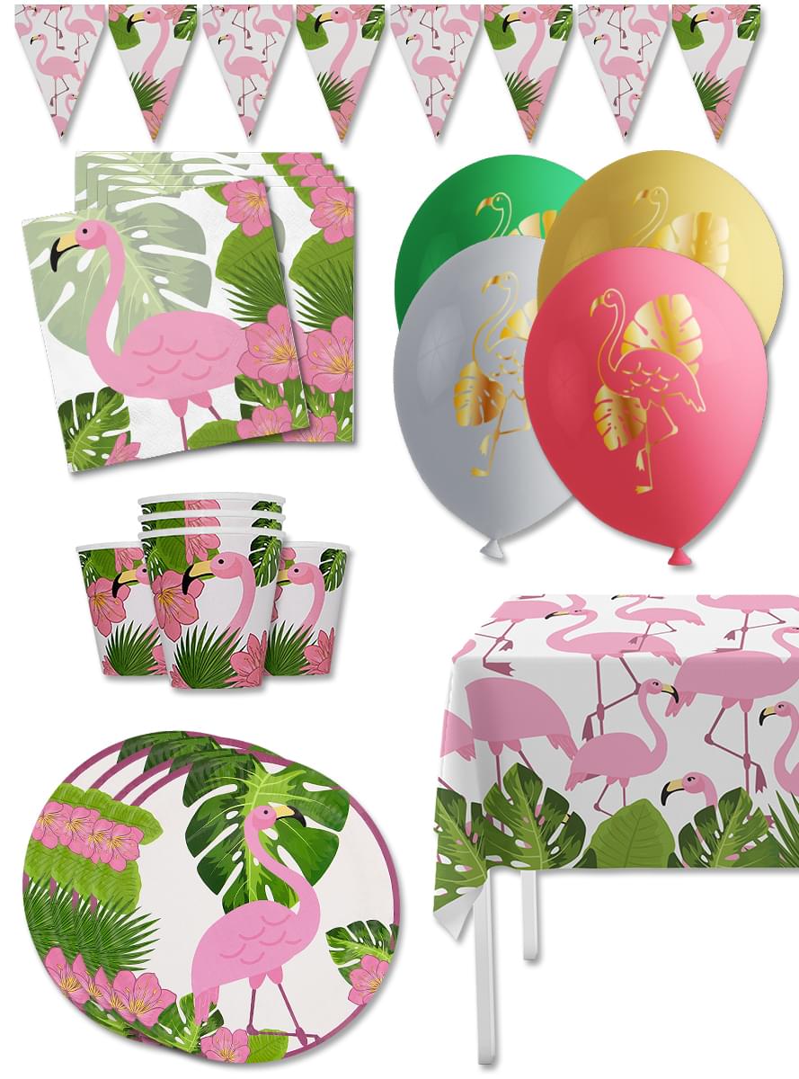Kit decorazioni per festa di compleanno a tema fenicotteri Premium per 8 persone - Tropical flamingos