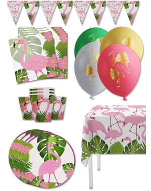 Kit décoration fête de flamencos Premium 8 personnes - Tropical flamingos