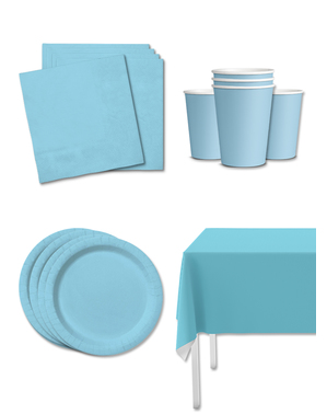 Kit decoração de festa cor azul claro para 8 pessoas - Cores lisas