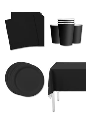 Party decoration kit in black for 8 people - Solid colors