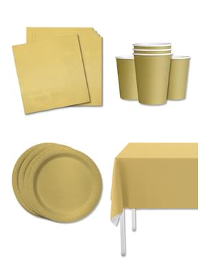 Gouden Feestdecoratiepakket Voor 8 Personen - Effen Kleuren