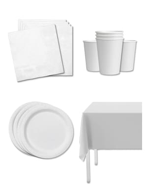 White Party Decoration Kit for 8 People - Plain Colours