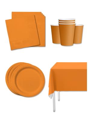 Dekorationsset för fest orange för 8 personer - Slätstrukna Färger