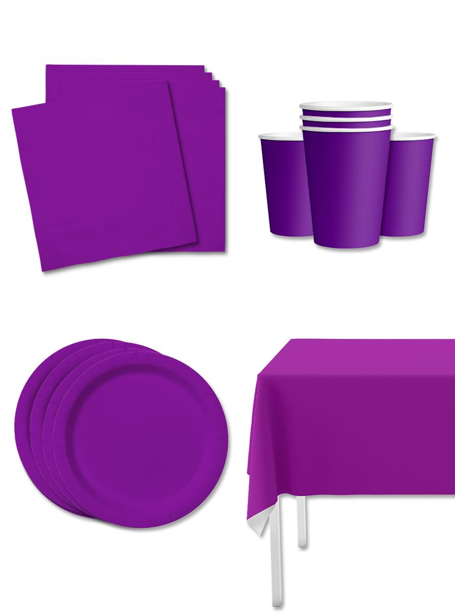 Kit decoración de fiesta color morado para 8 personas - Colores lisos