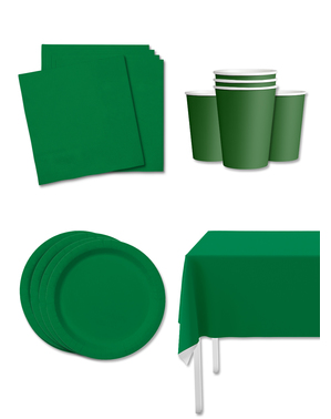 Kit decoración de fiesta color verde para 8 personas - Colores lisos