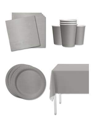 Kit décoration fête argenté 8 personnes - Gamme couleur unie