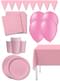 Kit decoración de fiesta color rosa palo Premium para 8 personas - Colores lisos