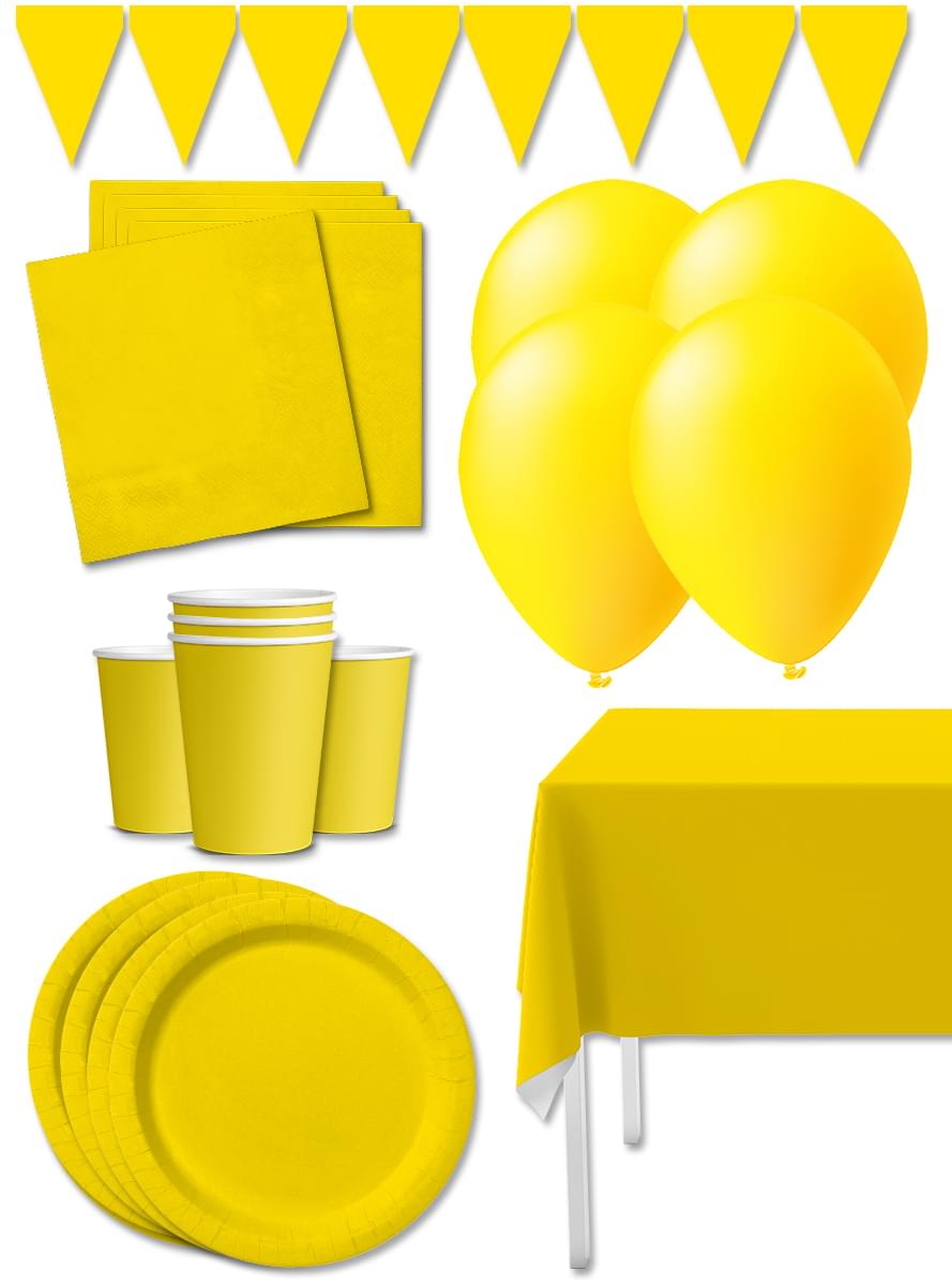 Kit decoração de festa cor amarelo Premium para 8 pessoas - Cores lisas