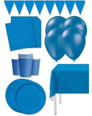 Kit decoración de fiesta color azul marino Premium para 8 personas - Colores lisos