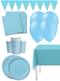 Kit décoration fête bleu ciel Premium 8 personnes - Gamme couleur unie