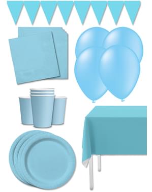 Kit decoración de fiesta color azul claro Premium para 8 personas - Colores lisos
