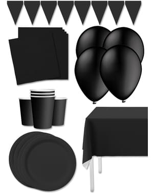 Dekorationsset för fest svart Premium för 8 personer - Slätstrukna Färger