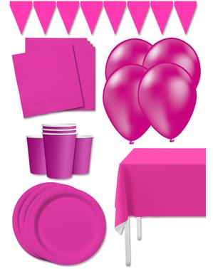 Dekorationsset för fest fuchsia Premium för 8 personer - Slätstrukna Färger