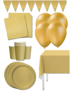 Dekorationsset för fest guldfärgat Premium för 8 personer - Slätstrukna Färger