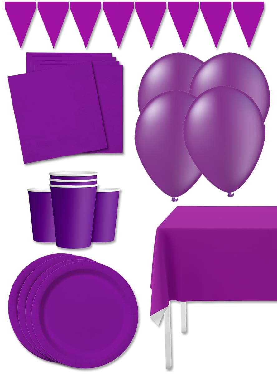 Premium Paarse Feestdecoratie Set Voor 8 Personen - Effen Kleuren