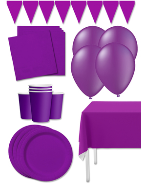 Dekorationsset för fest lila Premium för 8 personer - Slätstrukna Färger