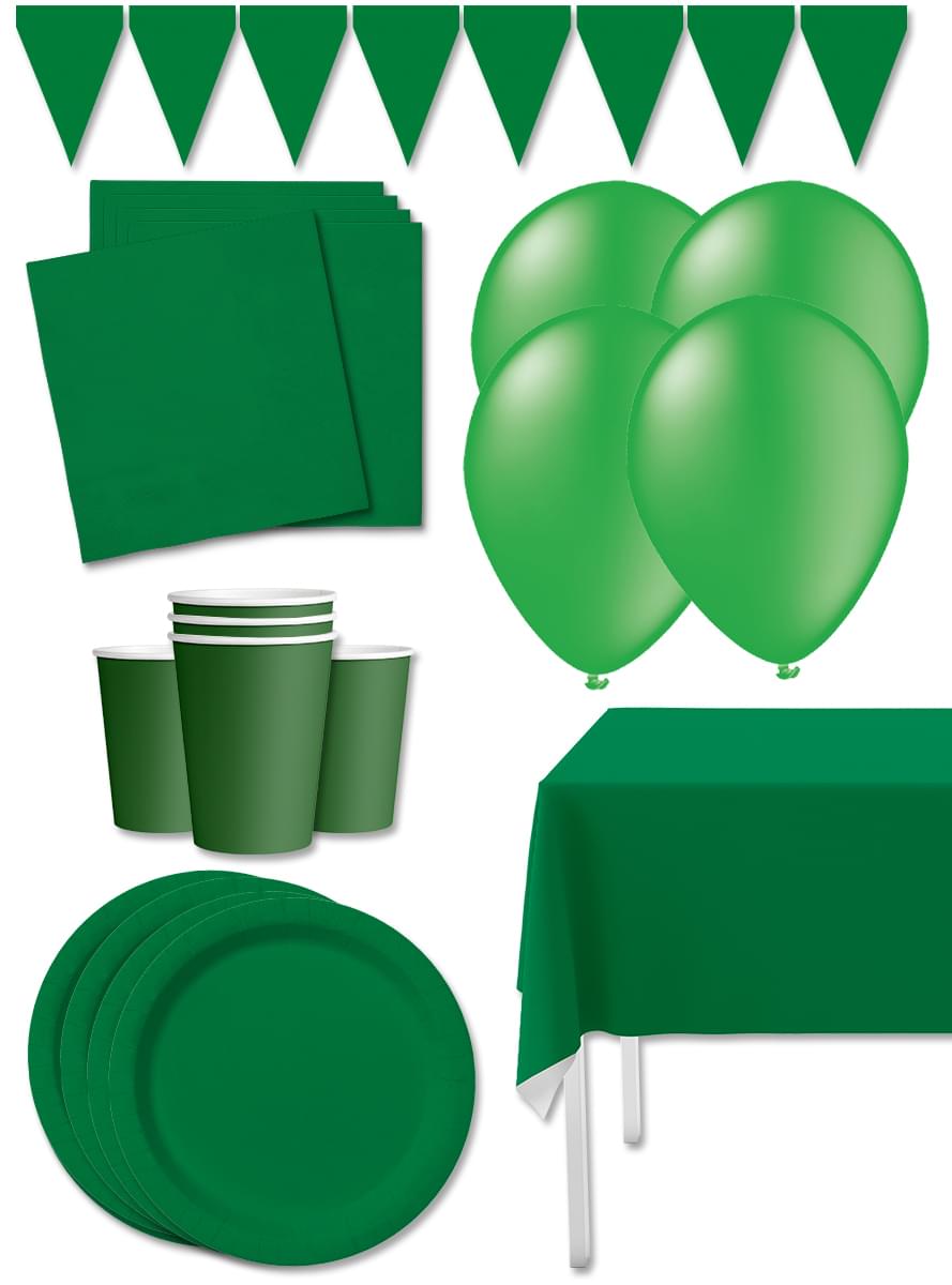 Kit decoración de fiesta color verde Premium para 8 personas - Colores lisos