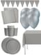 Kit décoration fête argenté Premium 8 personnes - Gamme couleur unie