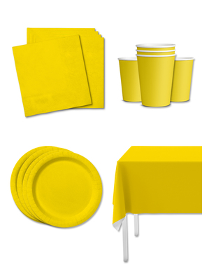 Dekorationsset för fest gult för 8 personer - Slätstrukna Färger
