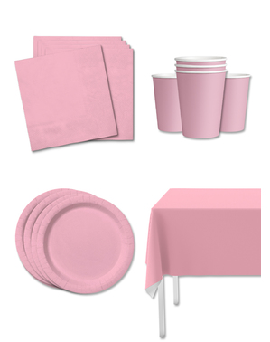 Kit decor roz pal pentru petreceri pentru 8 persoane - Solid colors