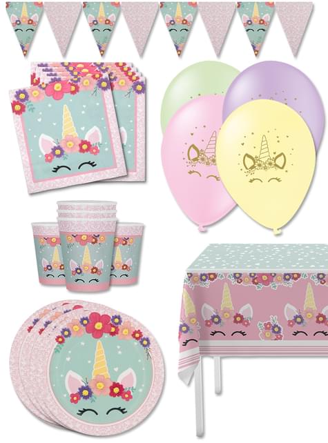 Einhorn Geburtstagsdeko Kit Premium für 8 Personen - Unicorn Flowers