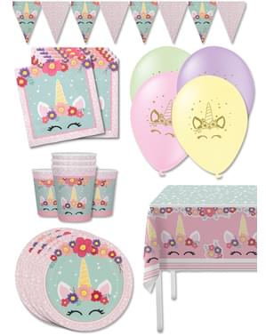 Kit decoração de aniversário de unicórnio Premium para 8 pessoas - Unicorn Flowers