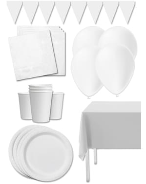 Πολυτελής Λευκό Σετ Διακόσμησης Πάρτι για 8 Άτομα - Plain Colours