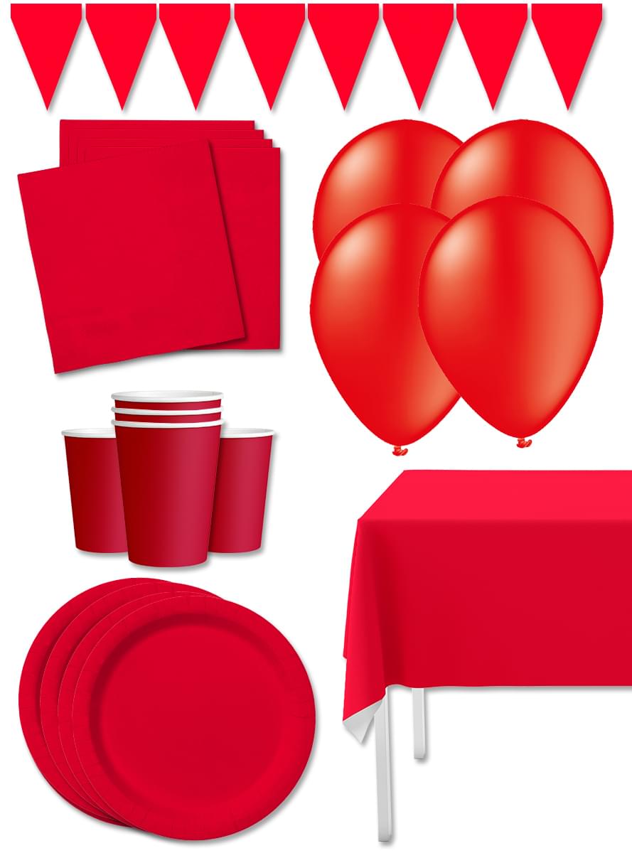 Kit de decor pentru petreceri roșu premium pentru 8 persoane - Solid colors