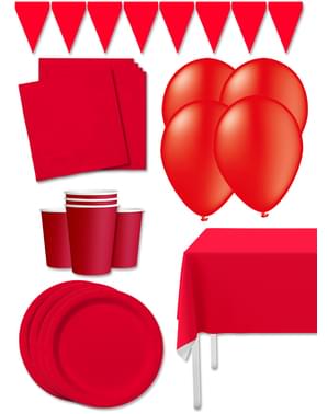 Dekorationsset för fest rött Premium för 8 personer - Slätstrukna Färger