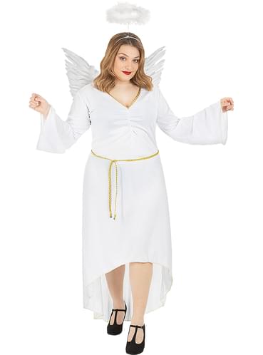 Déguisement Ange Complet – Ailes 60x35 Cm + Sceptre + Bague + Robe – Plumes Naturelles – Halloween Carnaval