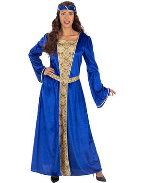 Blå middelalder prinsessekostume til kvinder Plusstørrelse