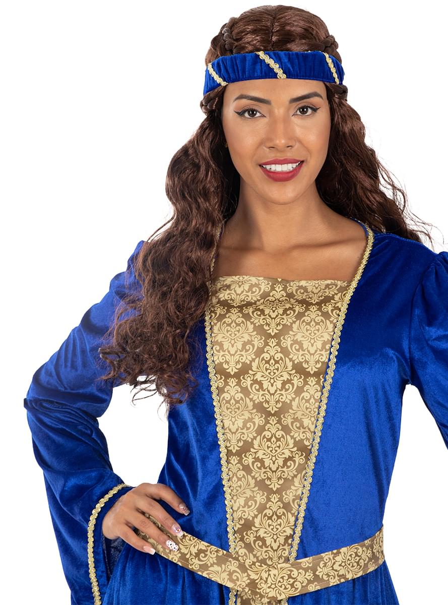 Fato de princesa medieval azul para mulher tamanho grande