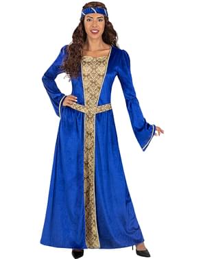 Blå Medieval Princess Kostyme til kvinner