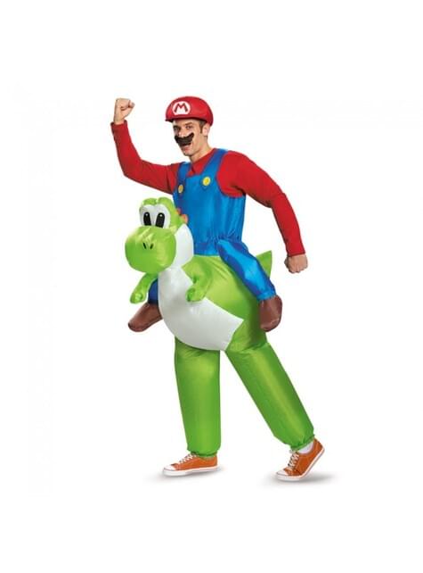 Costume gonfiabile Mario Bros che cavalca Yoshi per adulto. Consegna 24h