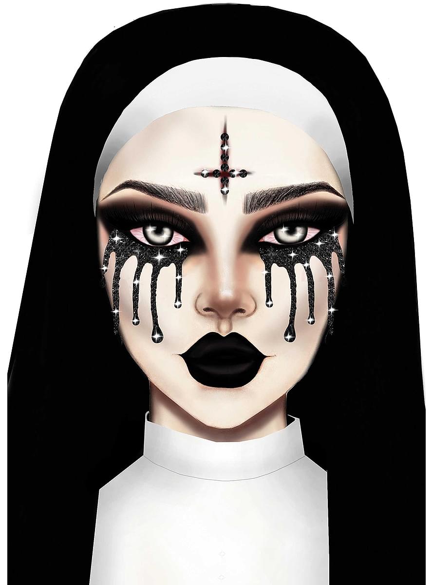 Bijoux autocollants visage nonne possédée