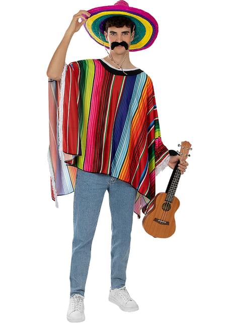 Disfraz Mexicano Completo Para Hombre - Incluye Poncho, Sombrero Y Cigarro, Tallas S A 3XL, Color Rojo