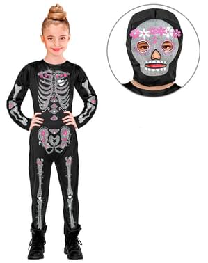 Maskeraddräkt skelett glitter för barn