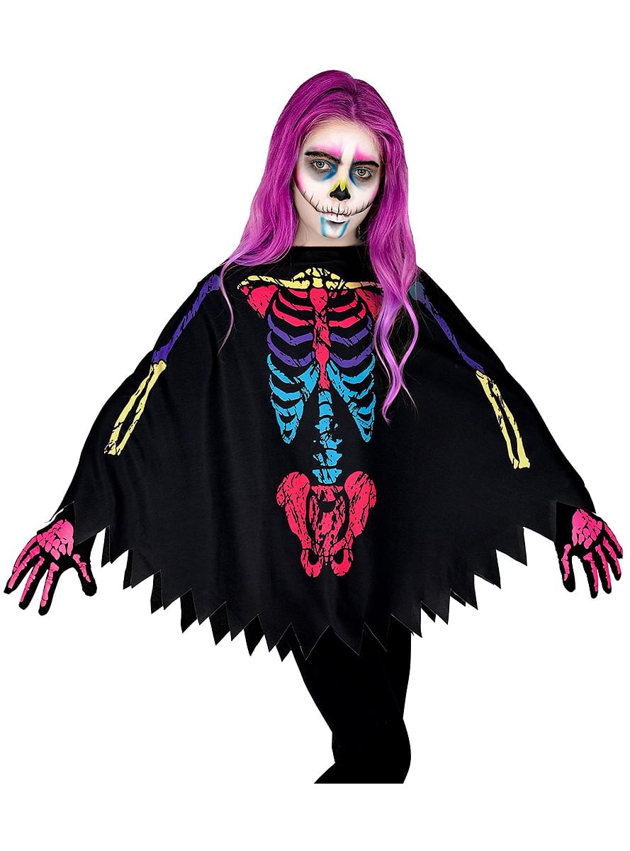 Poncho de esqueleto colorido para meninos