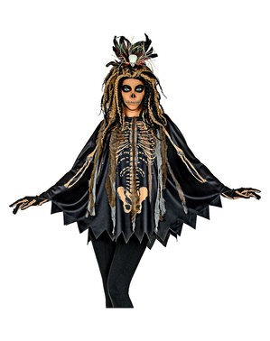 Voodoo-poncho met skelet voor vrouwen