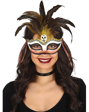 Ansiktsmask Voodoo med fjädrar för henne