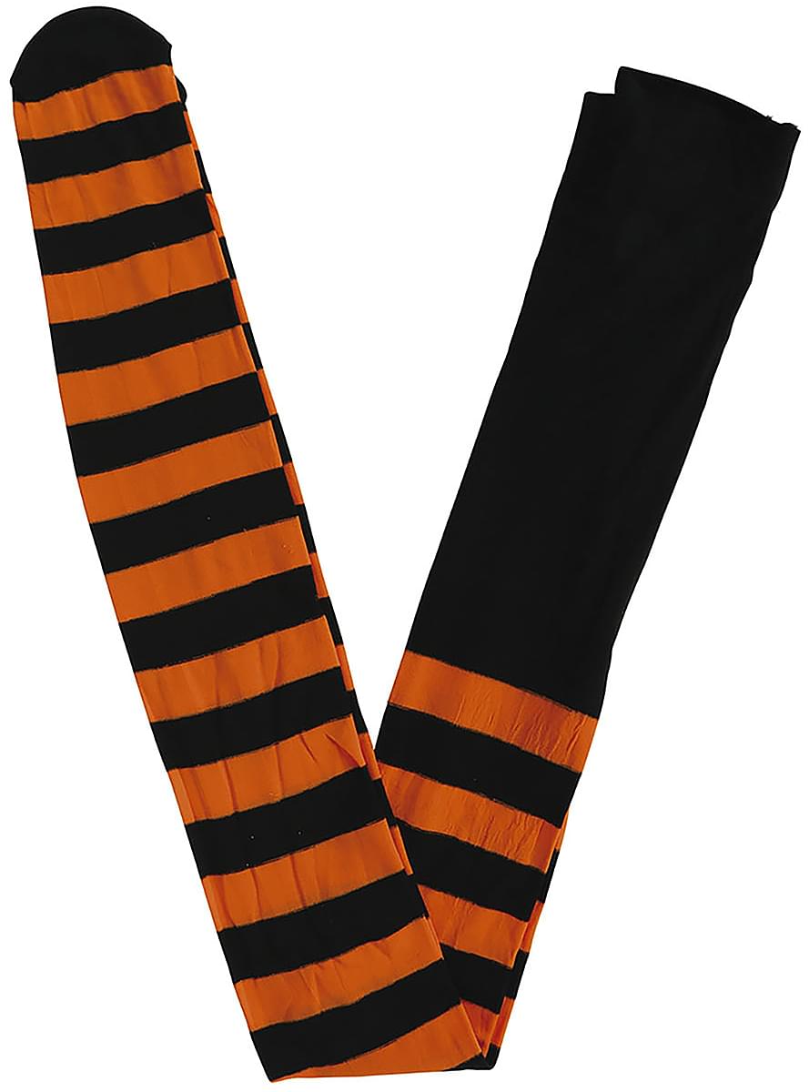 Hexen Strumpfhose mit schwarz-orange Streifen für Damen