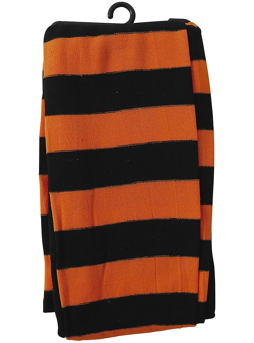 Hexen Strumpfhose mit schwarz-orange Streifen für Damen
