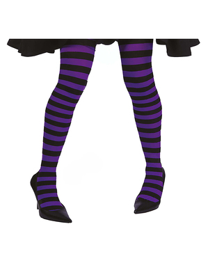 Musta- ja violetti raidalliset noita sukkahousut naisille